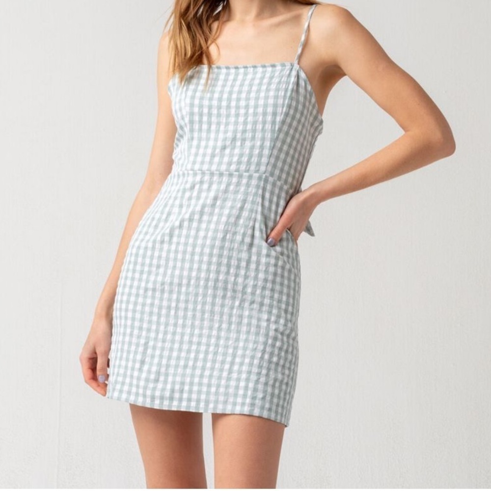 Sky & Sparrow Green Gingham Lightweight Open Tie-Back Mini Slip Dress Size XL